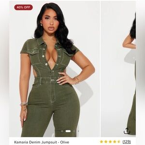 Kamaria Olive Denim Cutout Jumpsuit